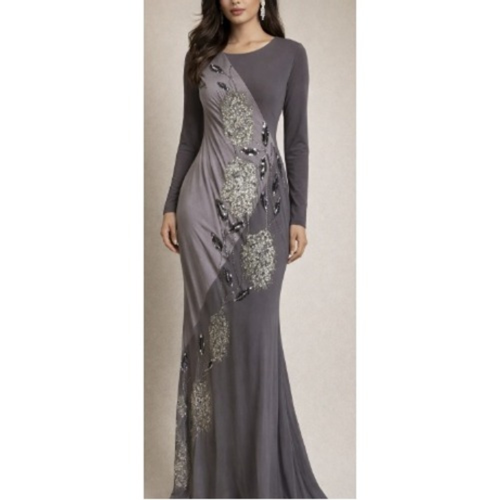 Asos Women's Dusky Purple Cowl Neck Chiffon Embellished Maxi Dress Size 8 NWT
